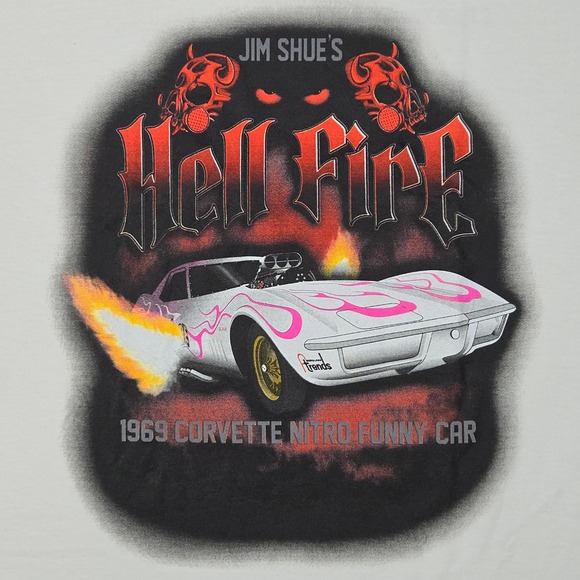 Jim Shue Hell Fire Drag Racing Corvette Funny Car Tee Americana Motorsports 2XL - Picture 2 of 9